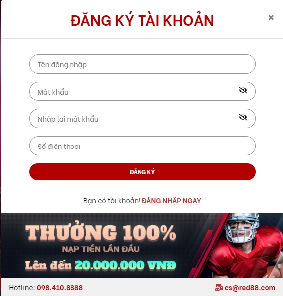 Cách đăng ký/đăng nhập nhà cái Red88