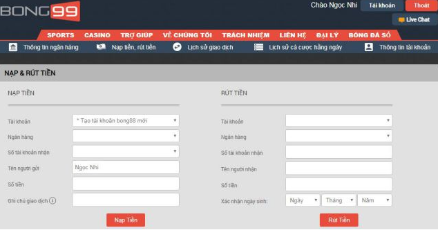 Hình thức gửi và rút tiền tại nhà cái cá cược bóng đá Bong99