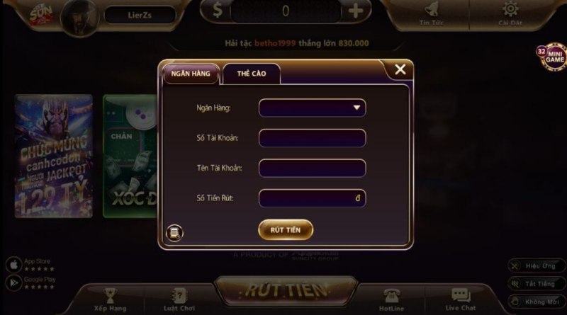 Rút tiền Sunwin đơn giản