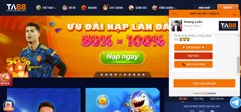 Truy cập vào trang chủ của TA88