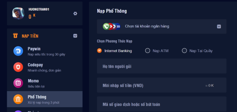 Phương thức nạp tiền phổ thông tại TA88