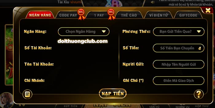 Hướng dẫn nạp tiền