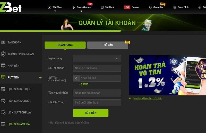 Gửi và rút tiền tại nhà cái bóng đá Zbet