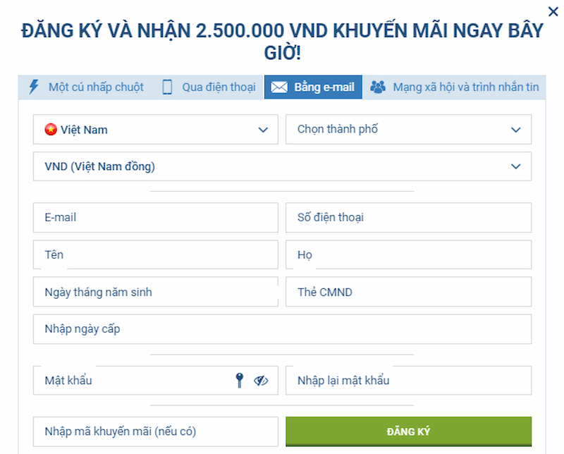 Đăng ký vào nhà cái 1xbet