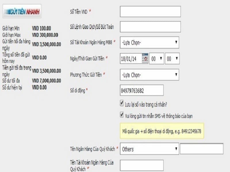 Cách nạp tiền vào nhà cái số 1 M88