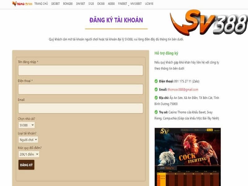 Đăng ký nhà cái SV388 qua 3 bước cơ bản