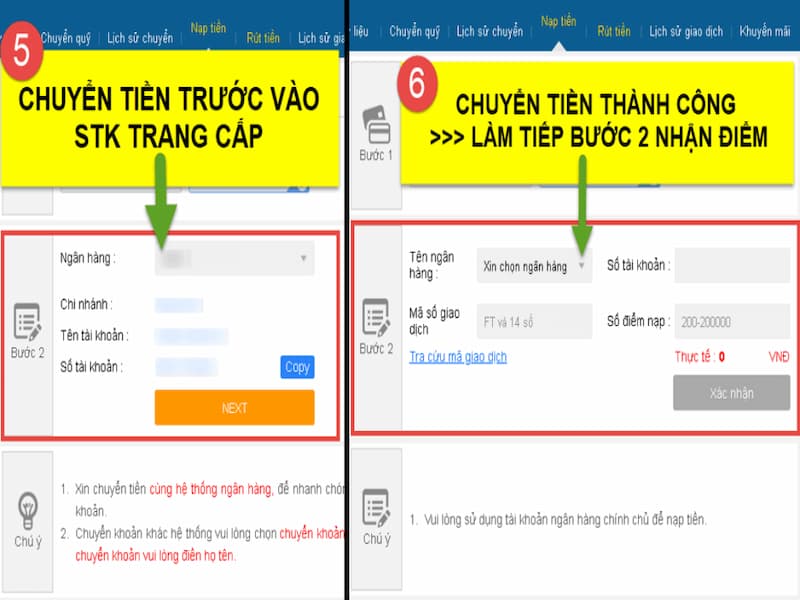 Chờ vài phút để nhà cái thực hiện giao dịch